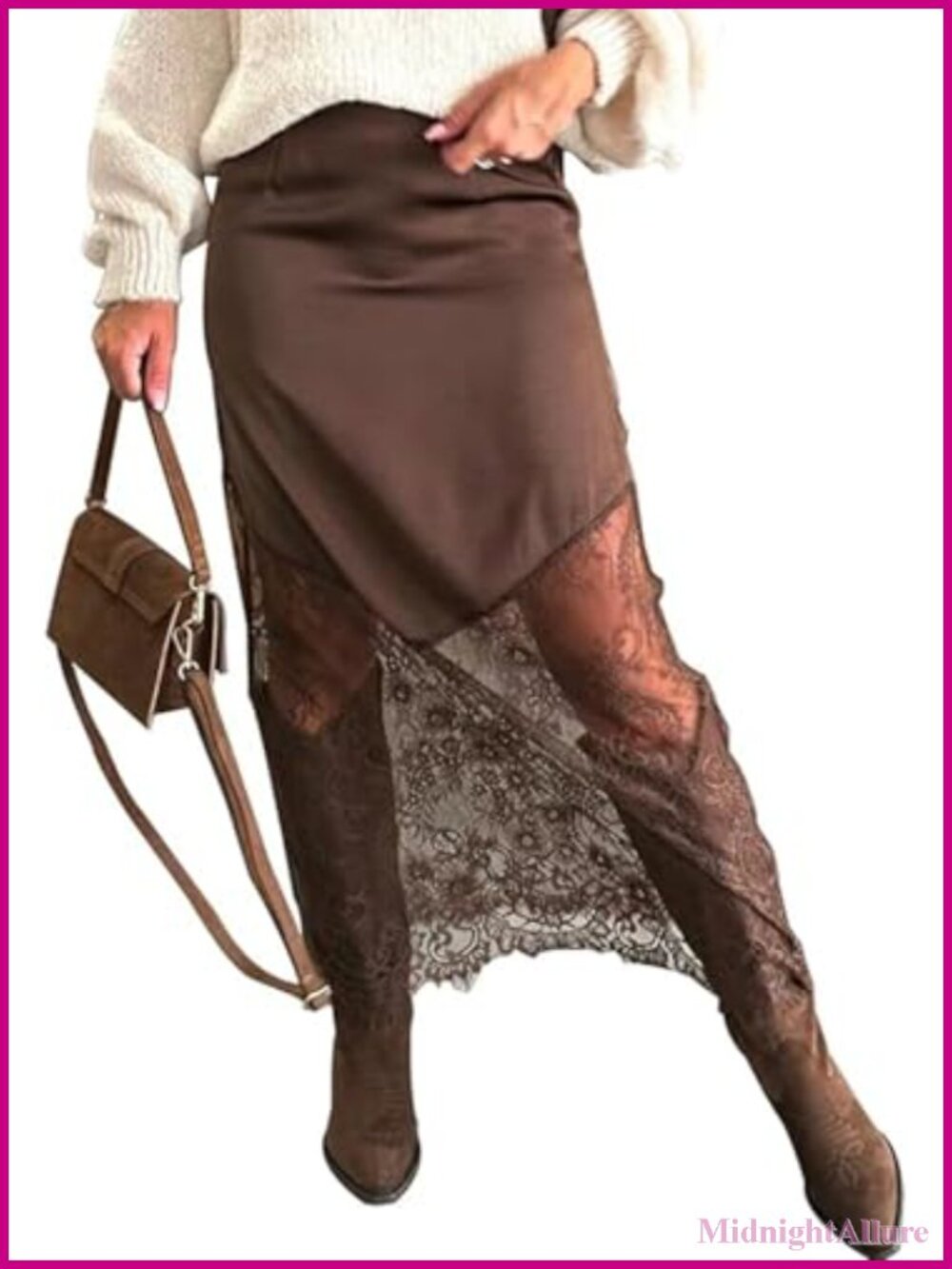 Womens Satin Maxi Skirt High Waist Lace Patchwork Y2K Flowy A-Line Formal